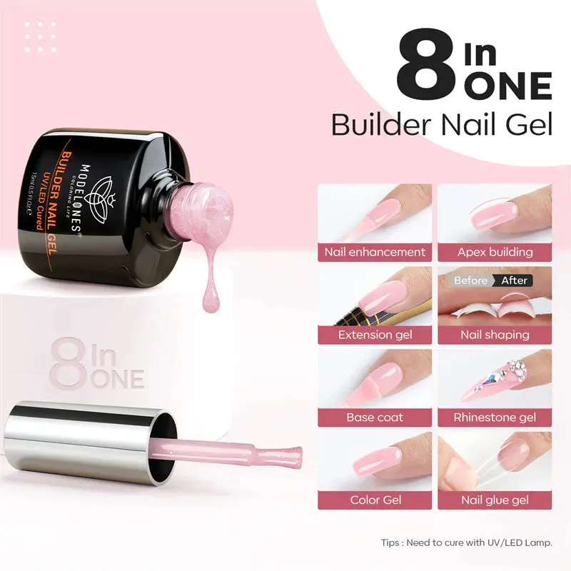 8-in-1 Builder Nail Gel Nude Pink Glitter - Image 2