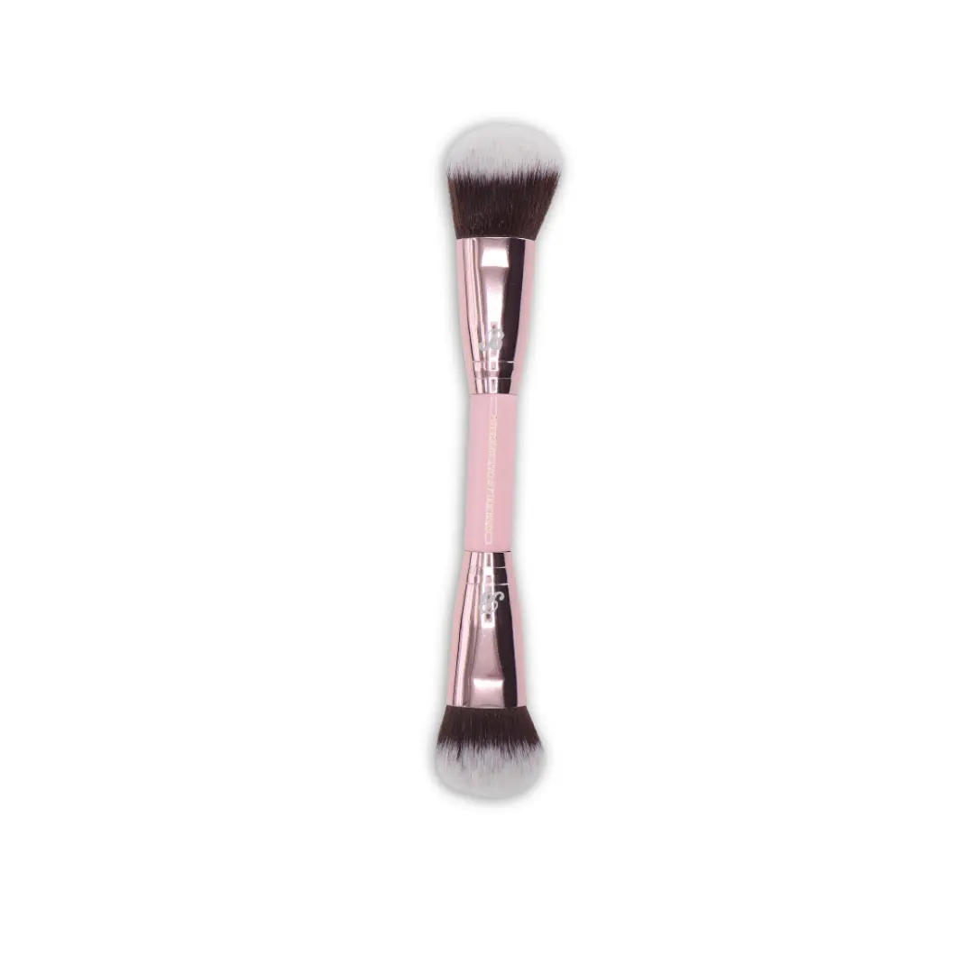 Soft Pink and Gold Foundation and Face Duo Brush - Image 3
