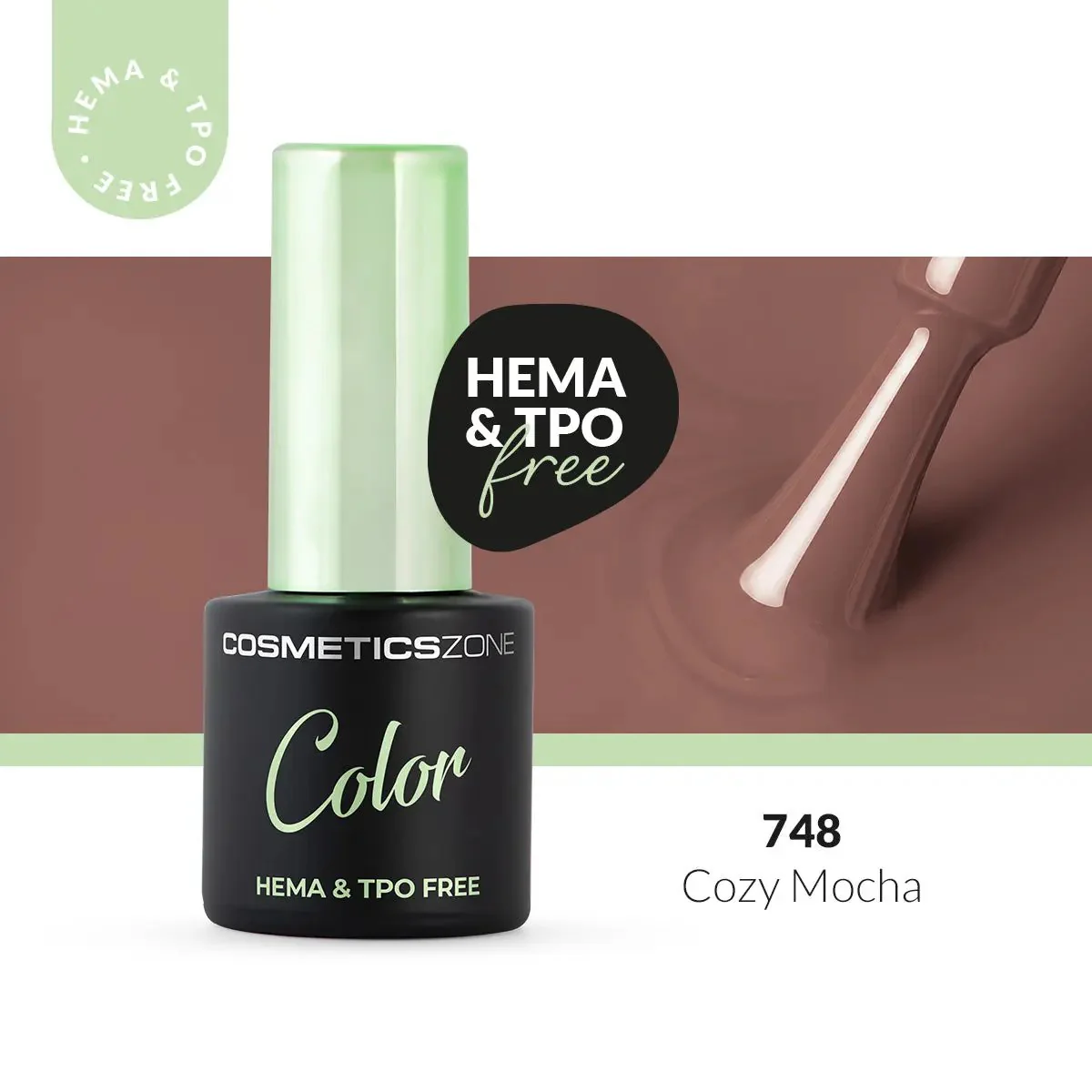 Hypoallergenic Hybrid UV/LED Gel Polish Cozy Mocha 748 - Image 3