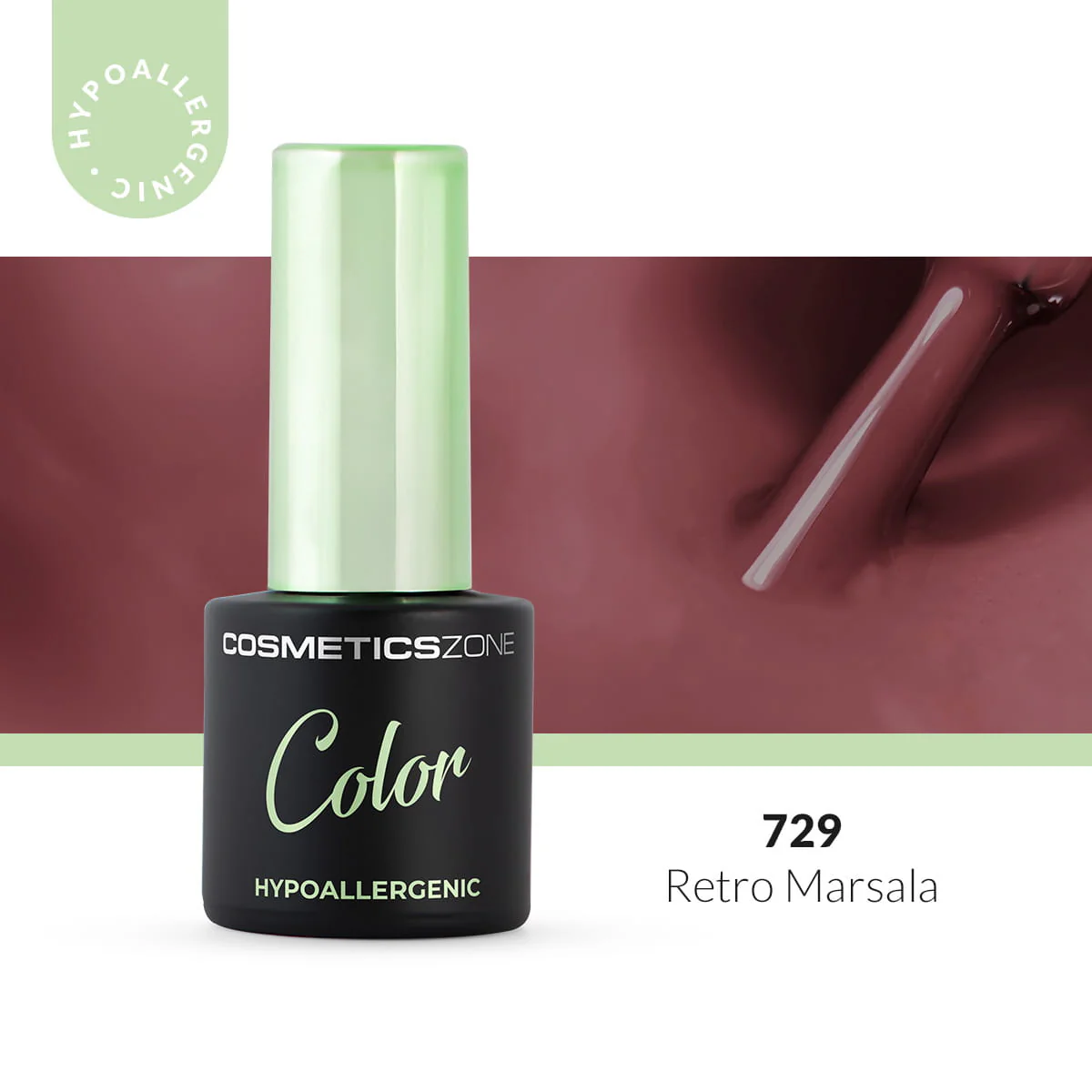 Hypoallergenic Hybrid UV/LED Gel Polish Retro Marsala 729 - Image 4