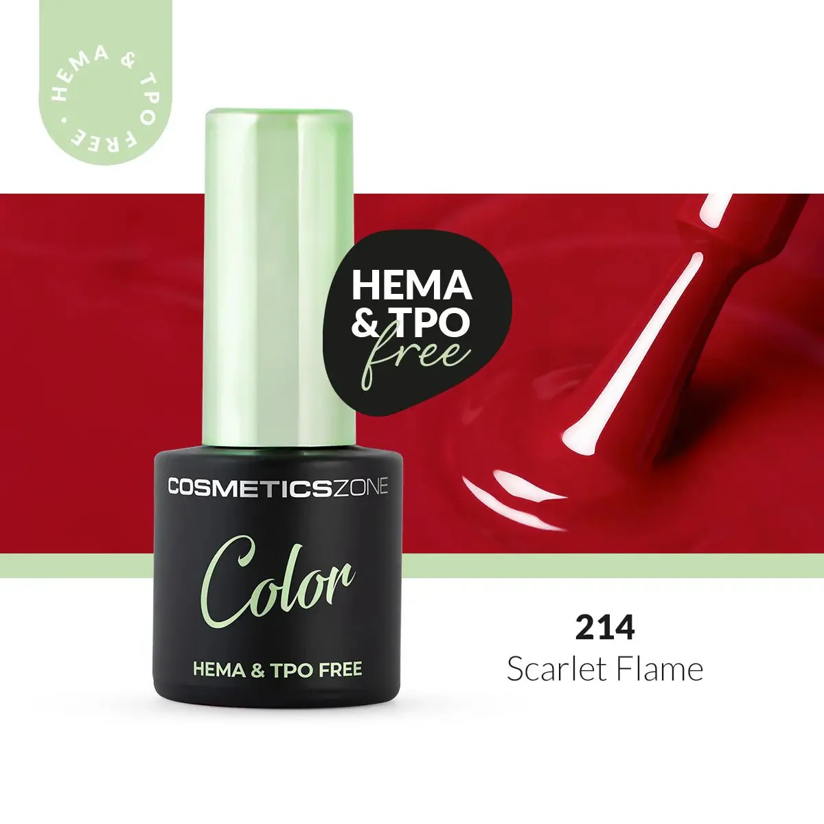 Hypoallergenic Hybrid UV/LED Gel Polish Scarlet Flame 214 - Image 3