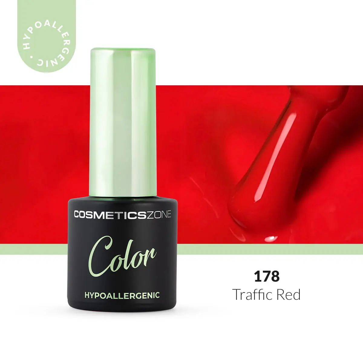 Hypoallergenic Hybrid UV/LED Gel Polish Traffic Red 178 - Image 3