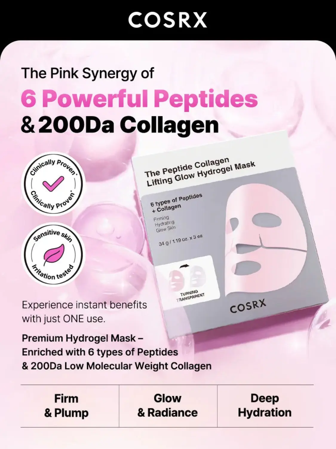 Peptide Collagen Glow Hydrogel Mask 3-Pack - Image 5