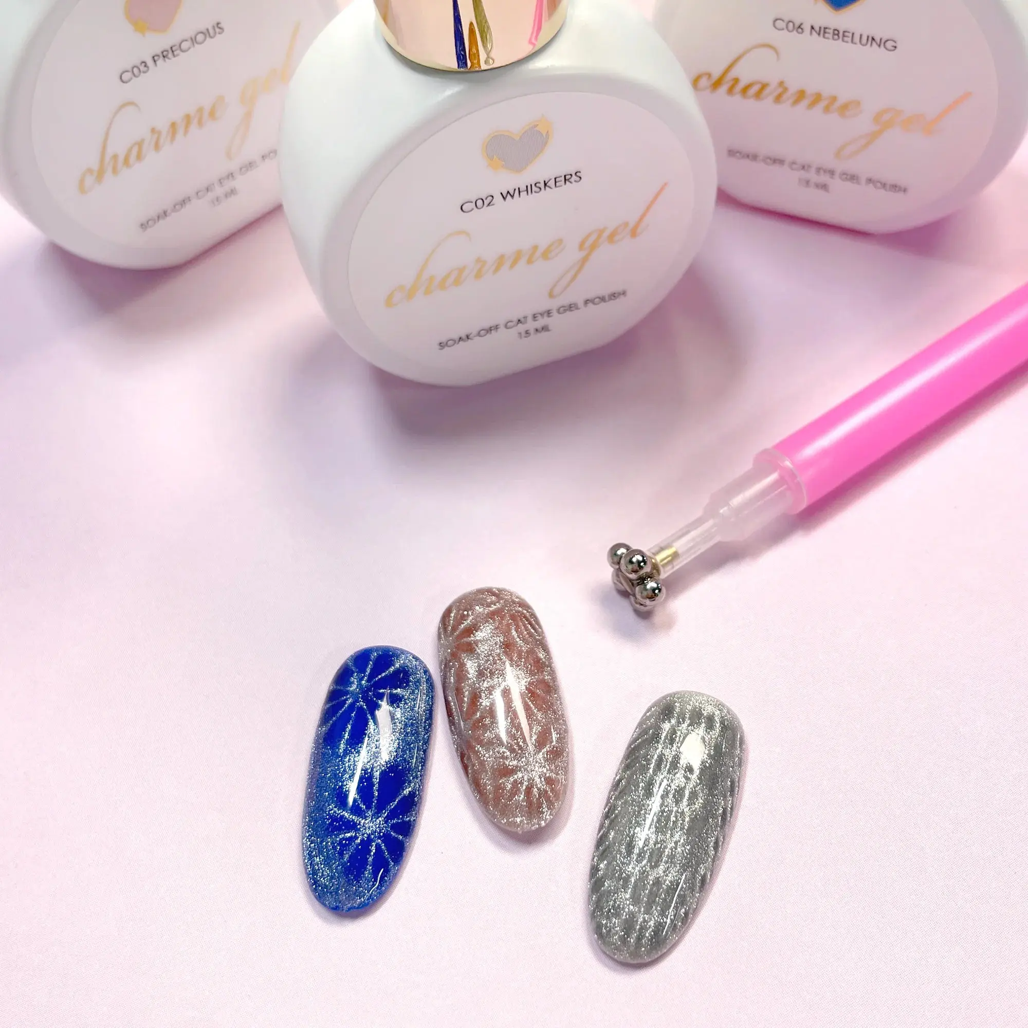 Double-Sided Flower & Stripe Cat Eye Nails Magnet Pen - Image 5