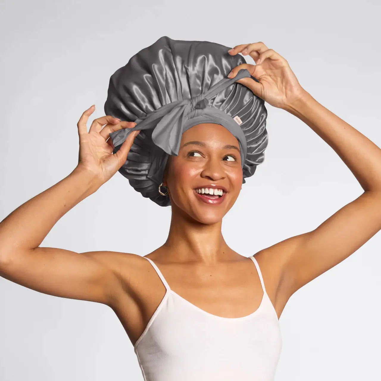 Adjustable Oversized Satin Bonnet Charcoal - Image 2