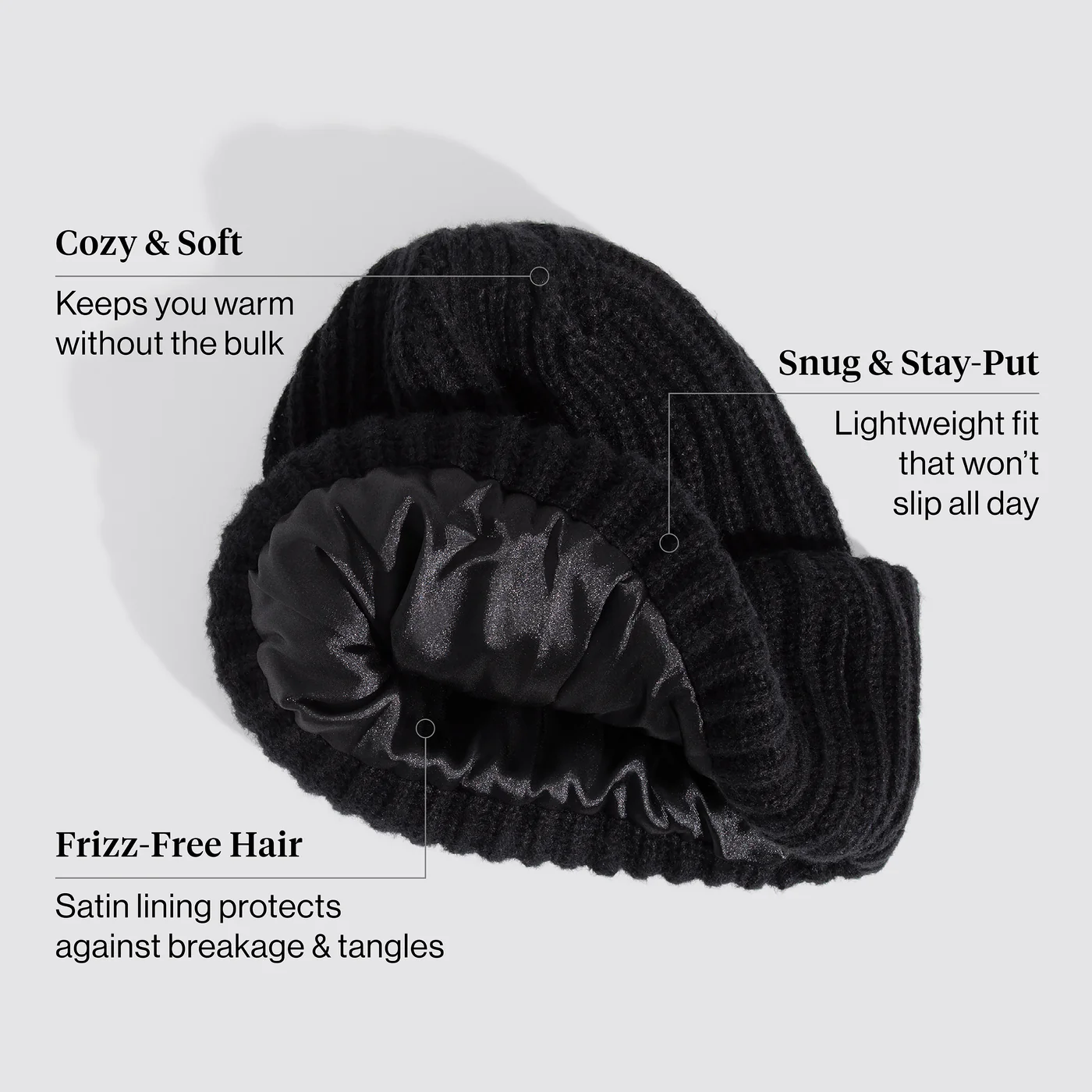 Glazey™ Satin Lined Beanie Black - Image 2