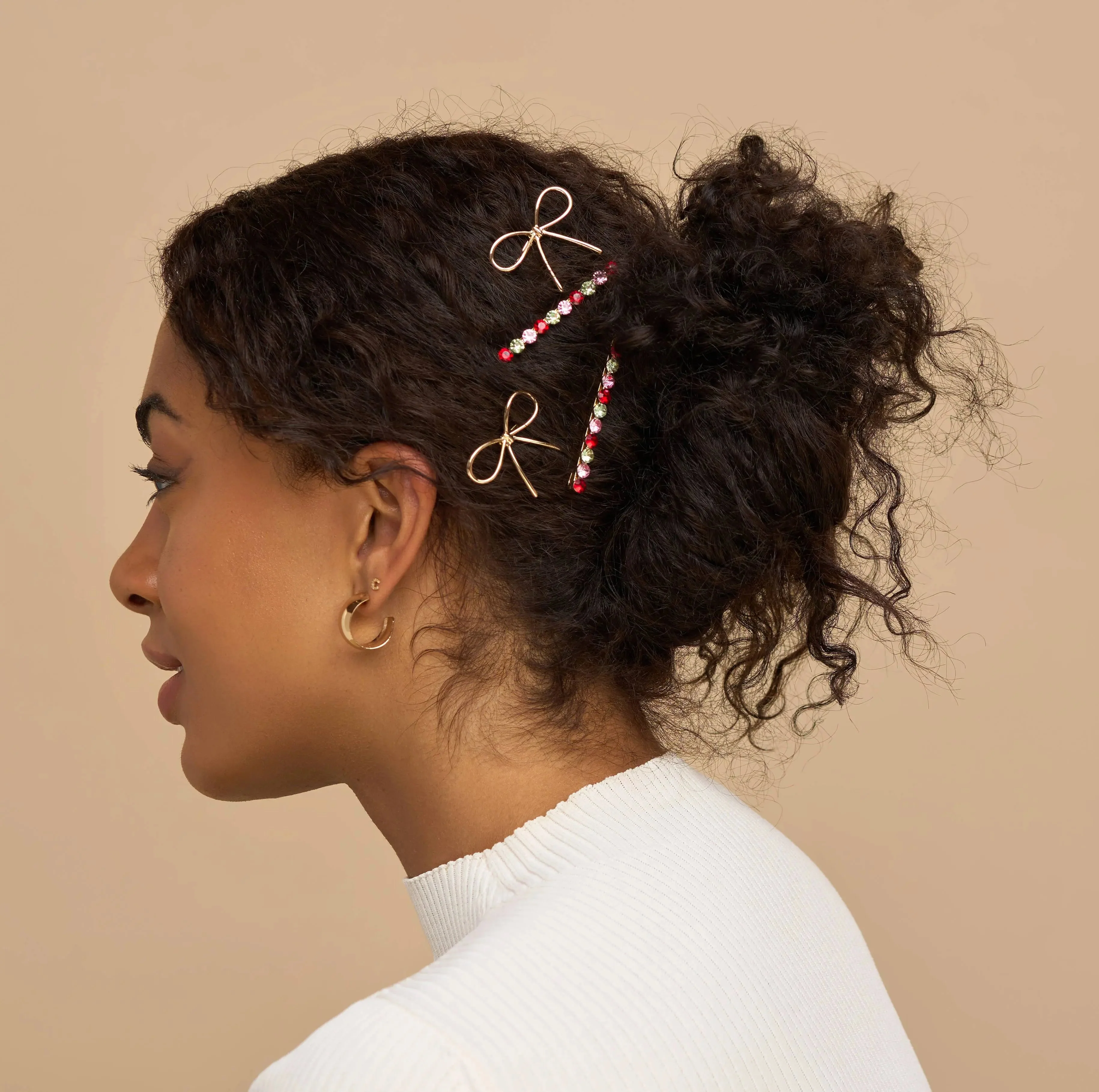 Holiday Metal Gemstone & Bow Bobby Pins - Image 2