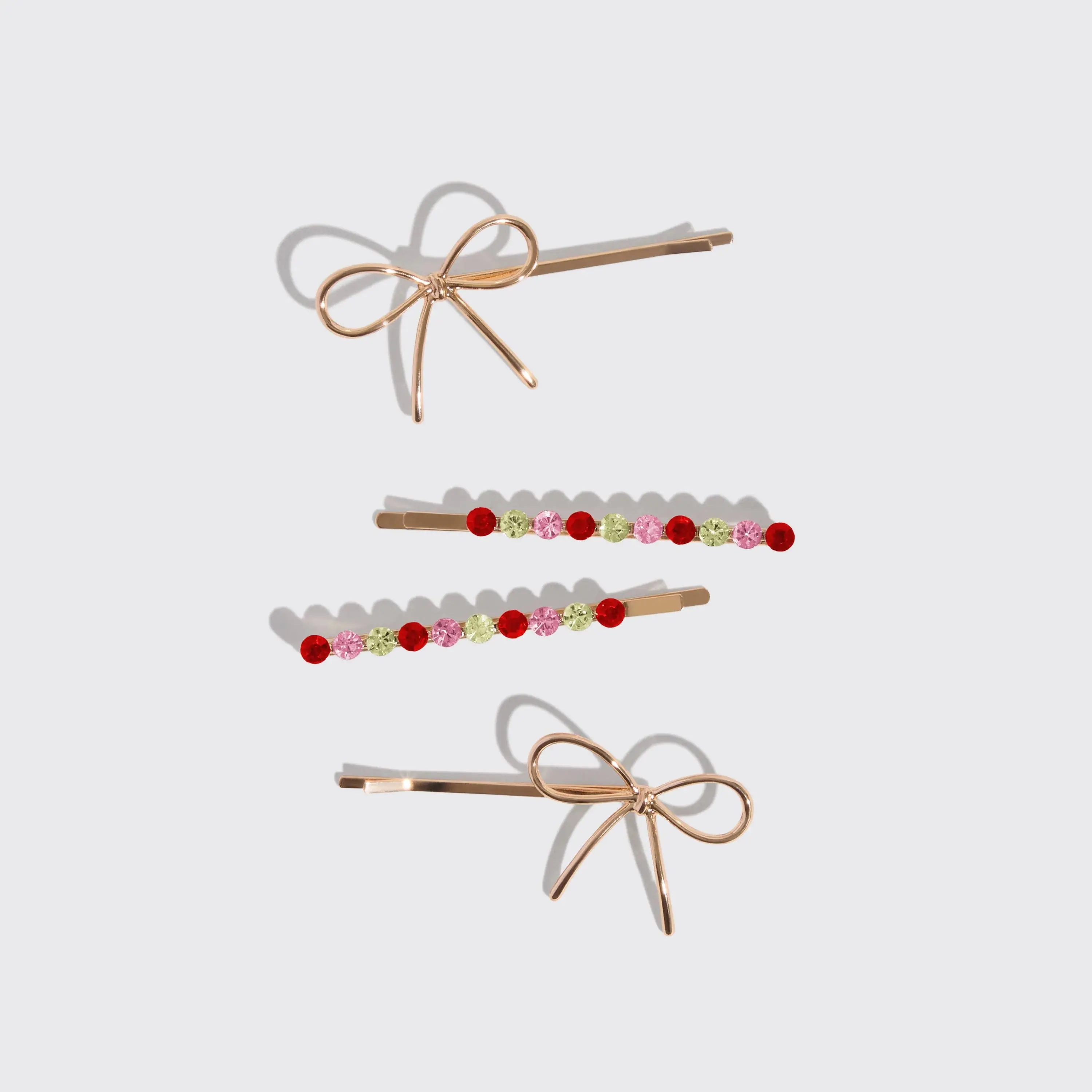 Holiday Metal Gemstone & Bow Bobby Pins - Image 3