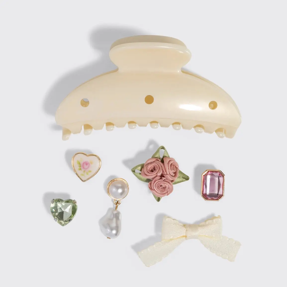 KitschPop Charms & Curved Claw Clip Set Pearlized Cream - Image 8