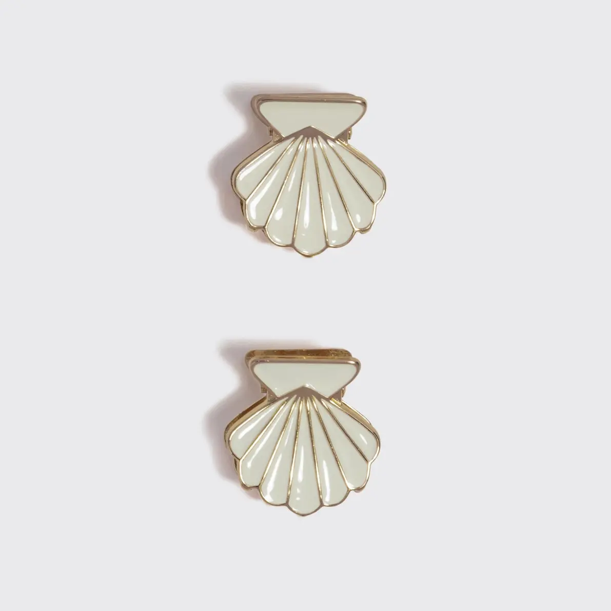 Metal Clam Shell Hair Clip 2pc Set Gold & Pearlized Cream - Image 5