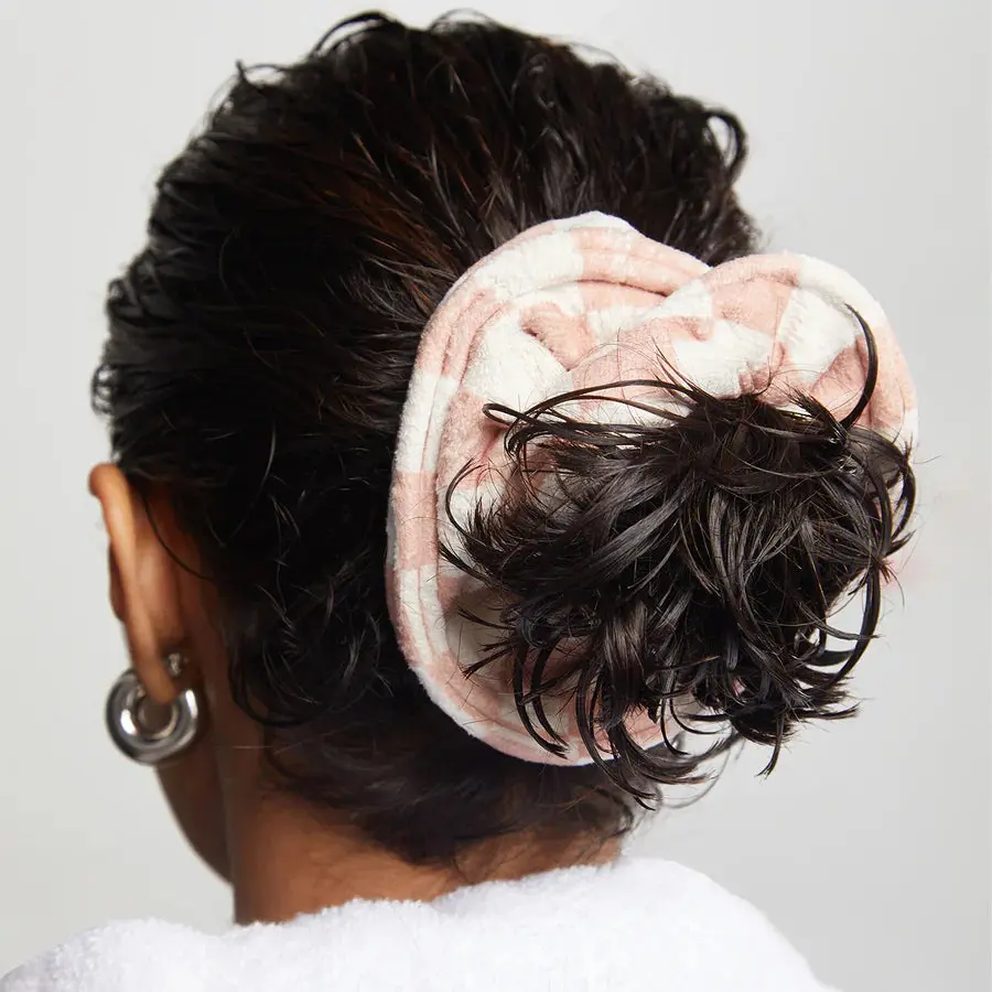 Microfiber Quick-Dry Towel Scrunchie 2pc Terracotta Checker - Image 2
