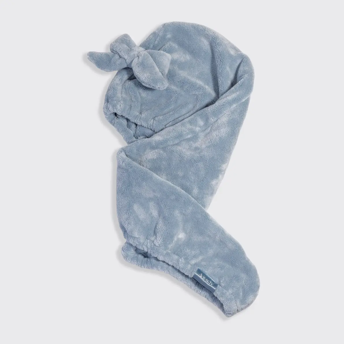 Plush Microfiber Hair Towel Turban with Bow Coastal Blue - Image 4