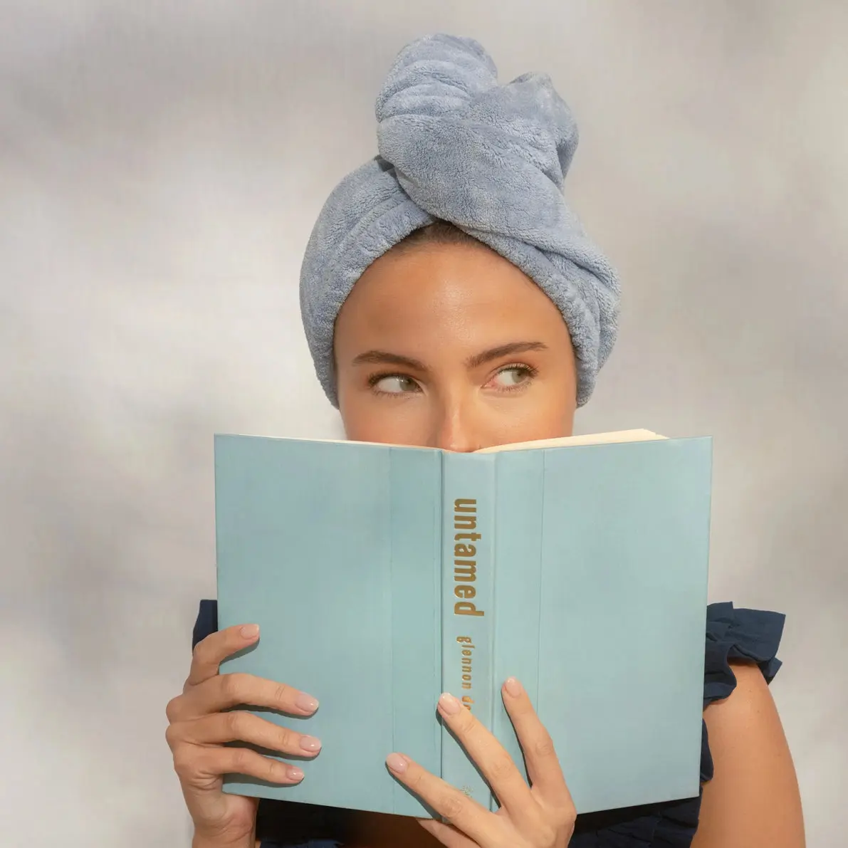 Plush Microfiber Hair Towel Turban with Bow Coastal Blue - Image 6