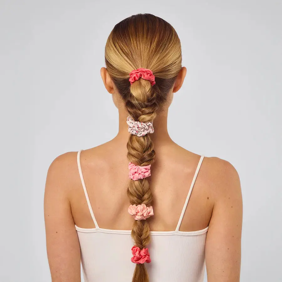 Ruched Satin Scrunchies 5pc Set Assorted Cherry Blossom - Image 3