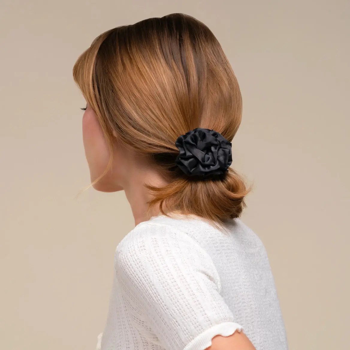 Ruched Satin Scrunchies Set Black - Image 2