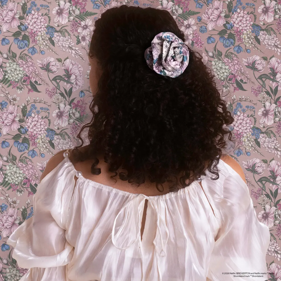 x Bridgerton Satin Rosette Medium Flat Cloud Clip Wisteria - Image 3