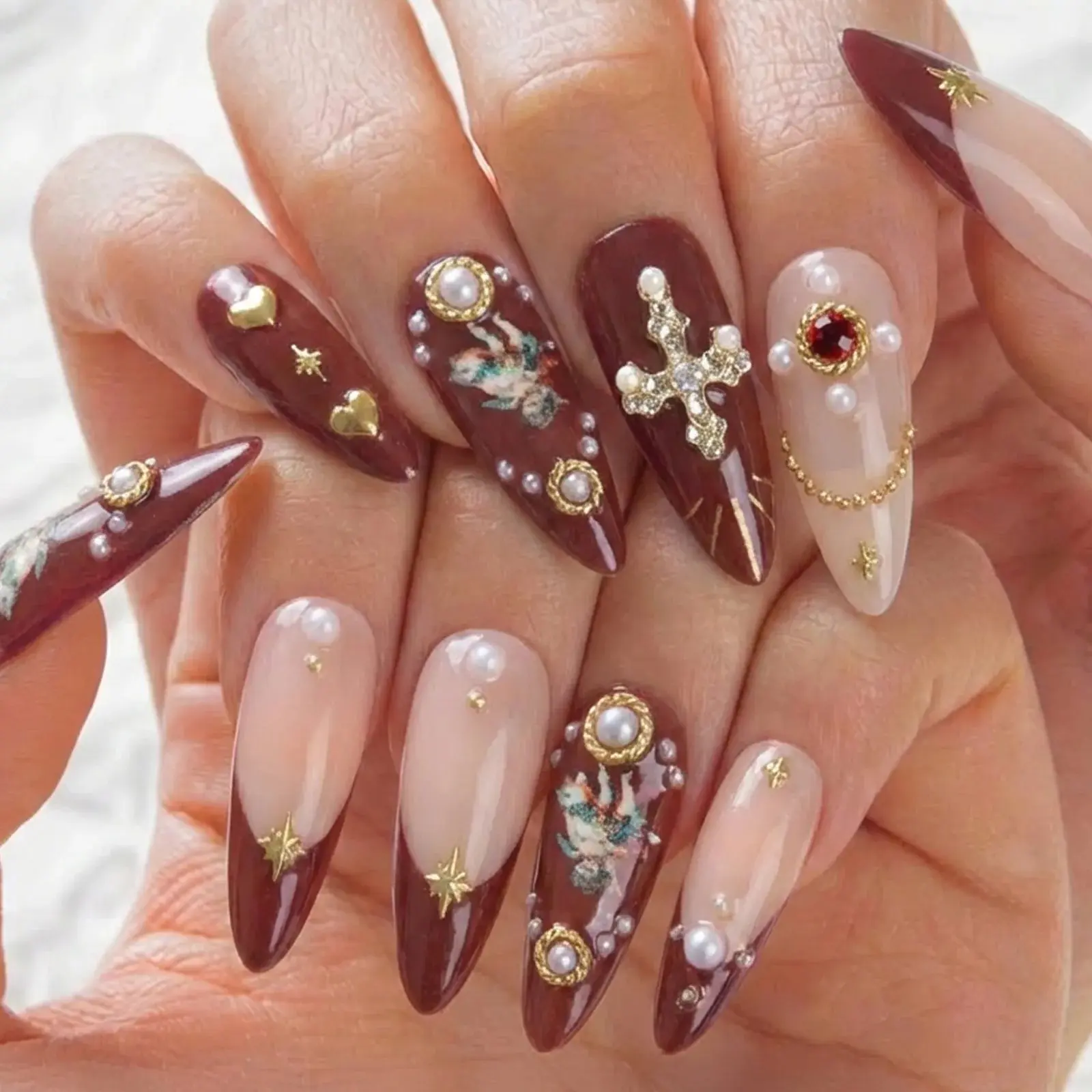 Press-On Nails Burgundy Cherub - Image 2