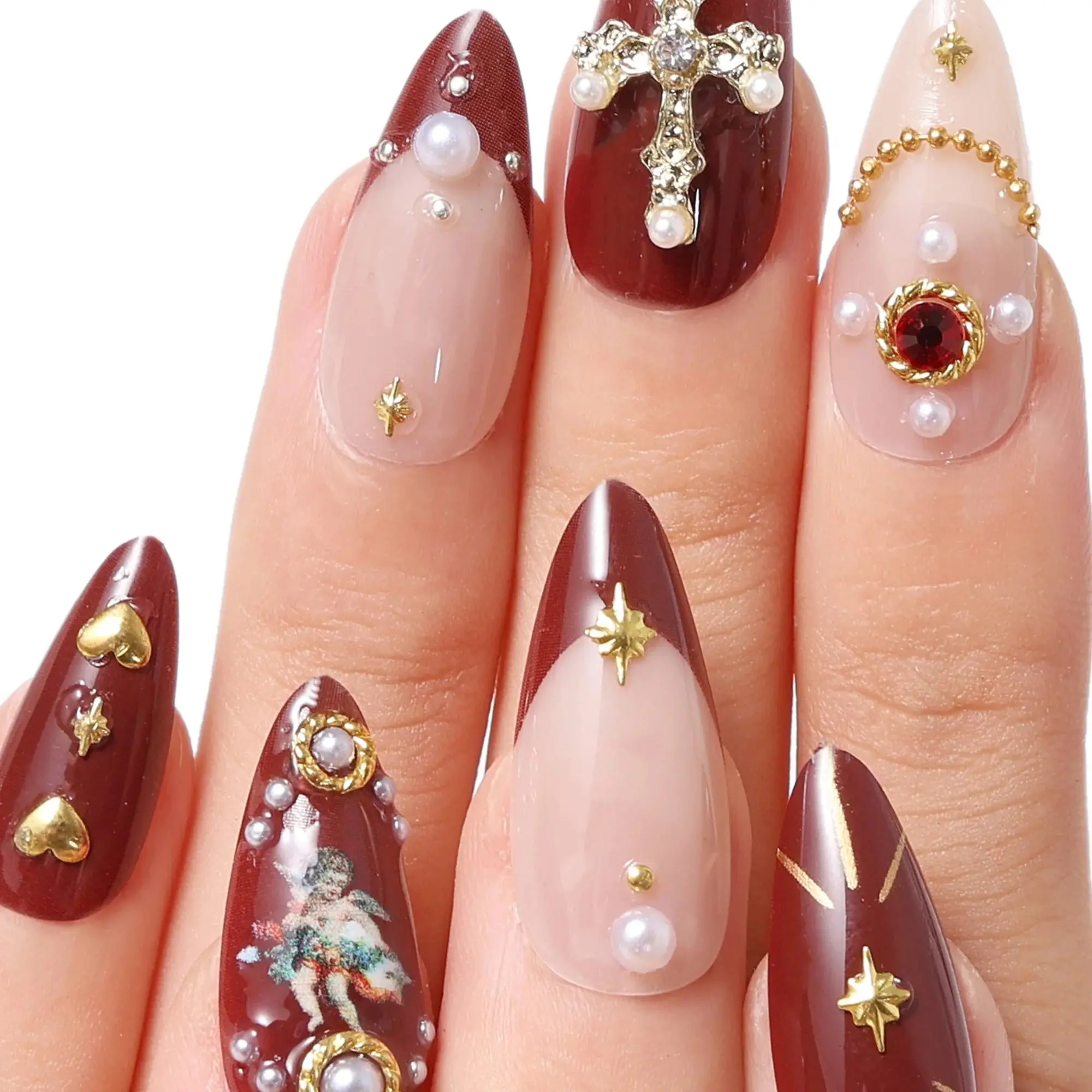 Press-On Nails Burgundy Cherub - Image 3