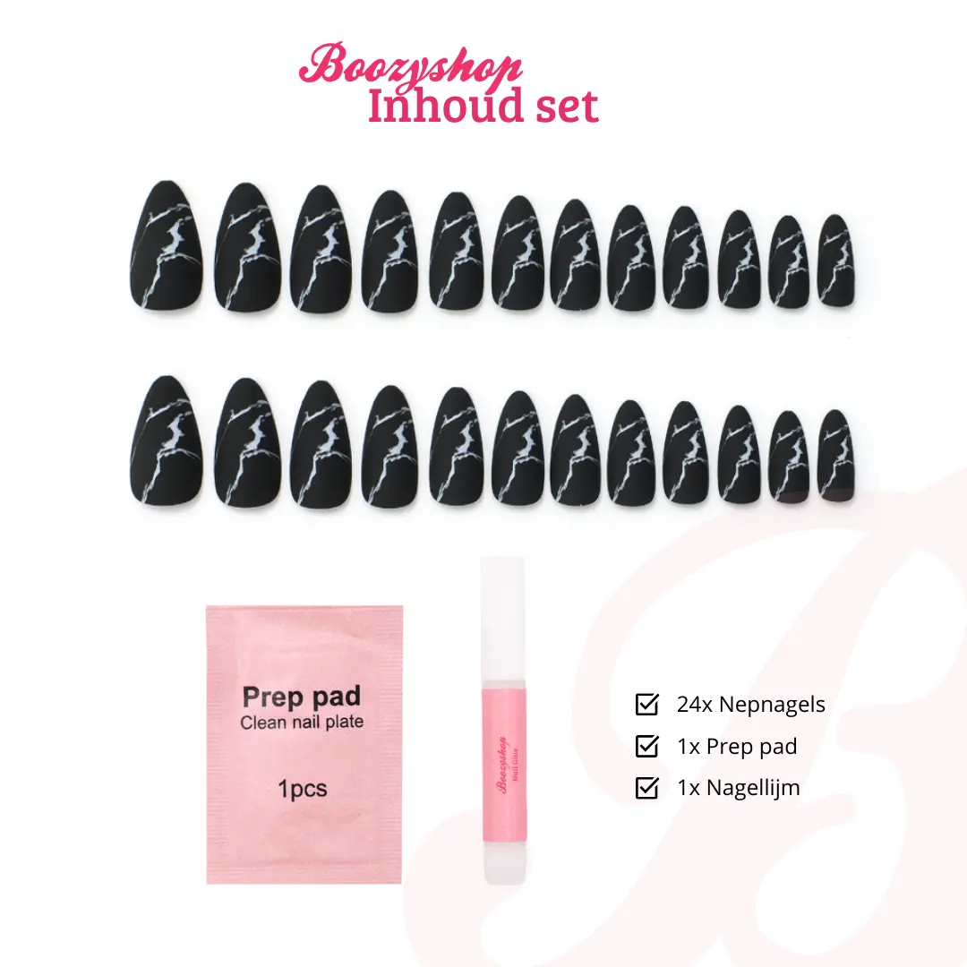 Press On French Nails Black Marble - Image 4