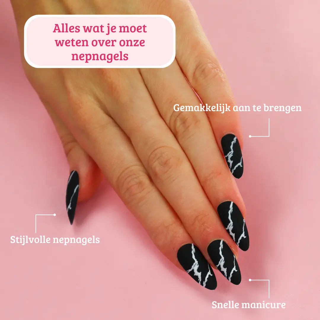 Press On French Nails Black Marble - Image 9