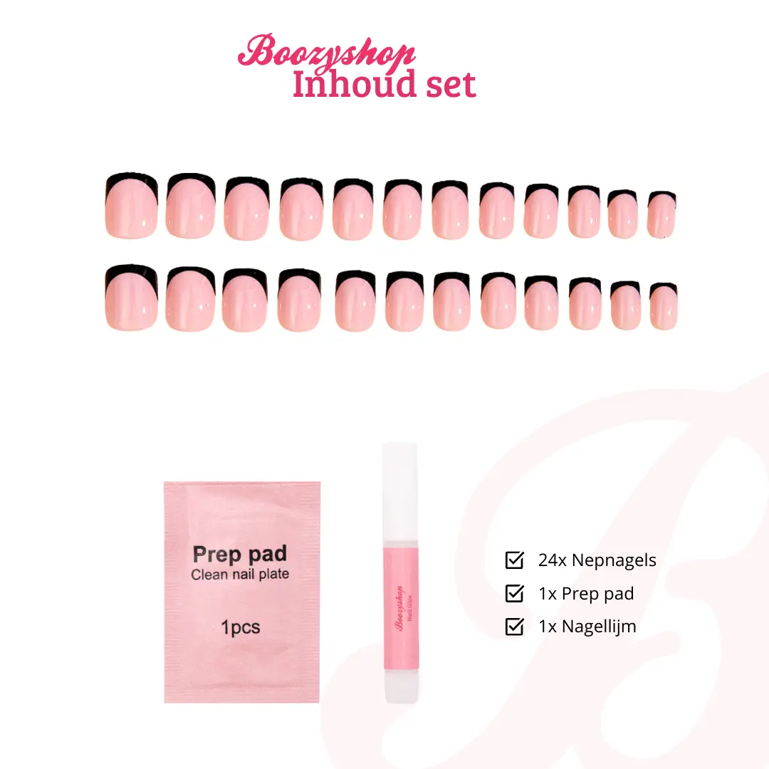 Press On French Nails Black /  Pink - Image 4