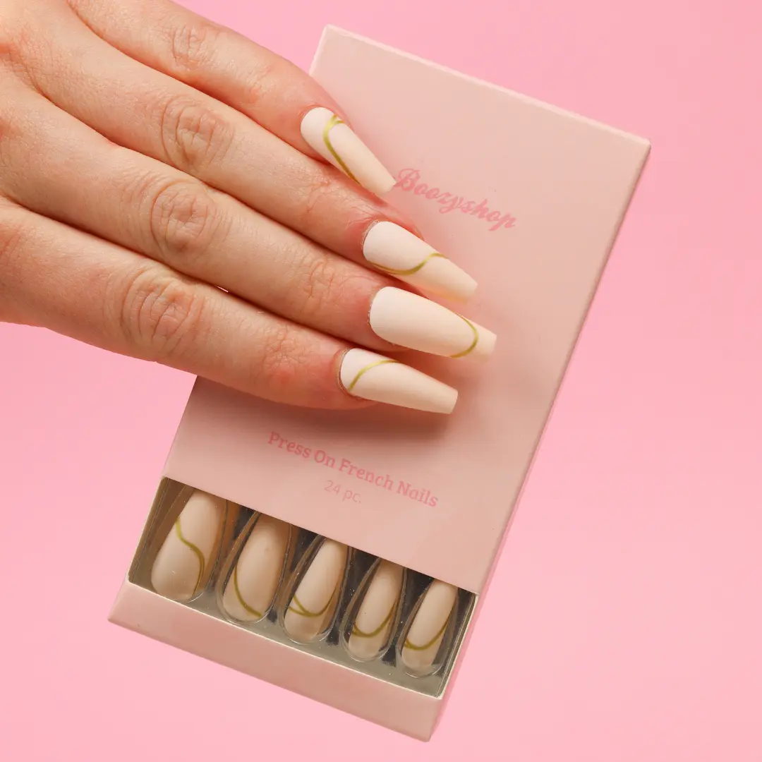 Press On French Nails Nude Goldstrike - Image 3