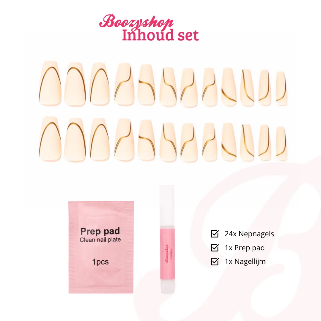 Press On French Nails Nude Goldstrike - Image 4