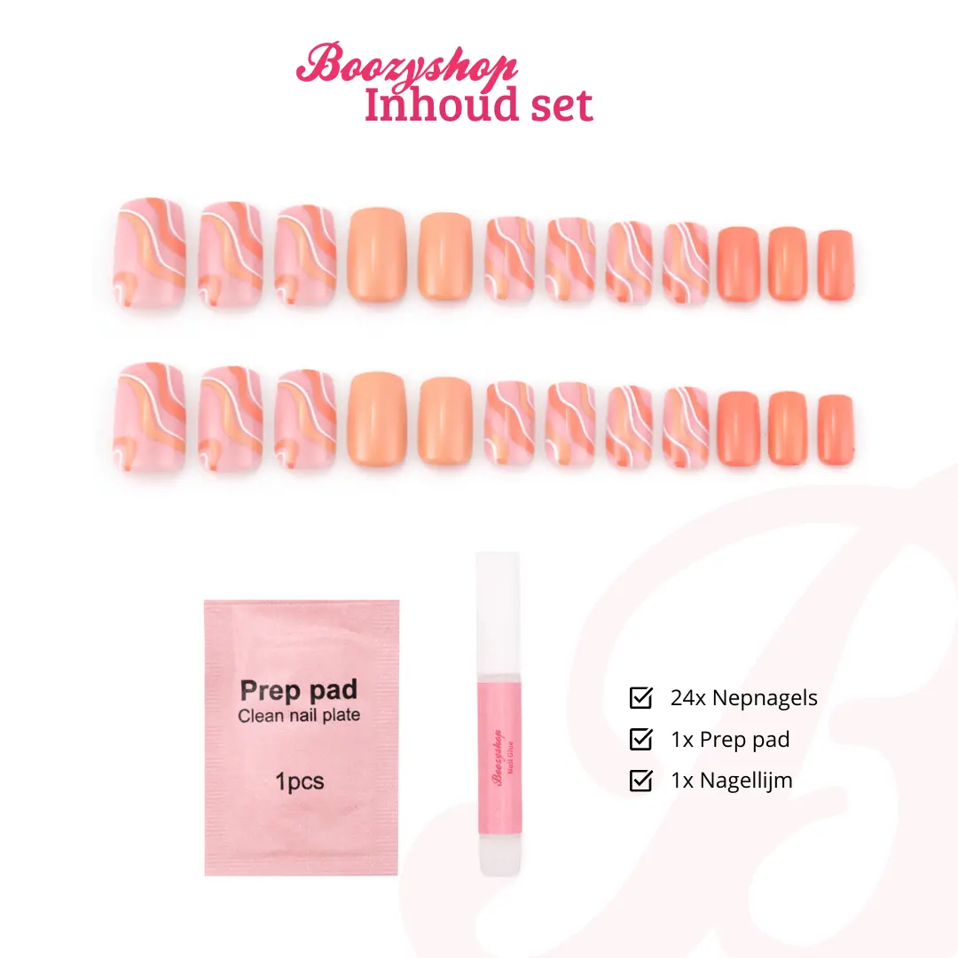 Press On French Nails Orange Waves - Image 4