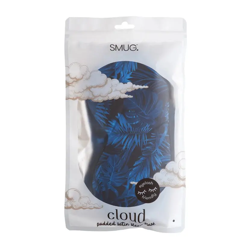 Cloud Padded Satin Sleep Mask Navy Palm - Image 4