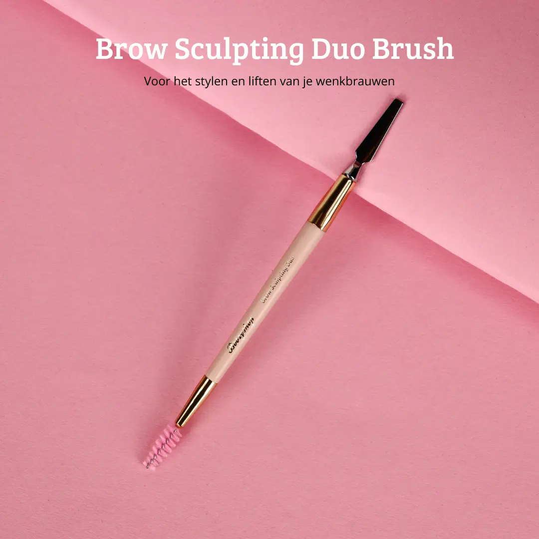 Soft Pink & Gold Brow Sculpting Duo Brush - Image 2