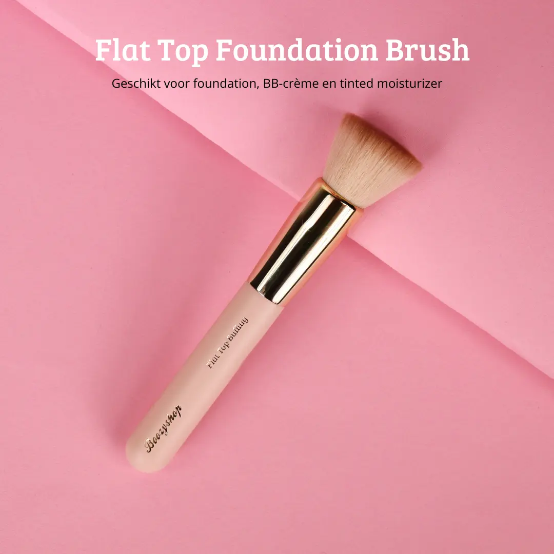 Soft Pink & Gold Flat Top Buffing Brush - Image 2