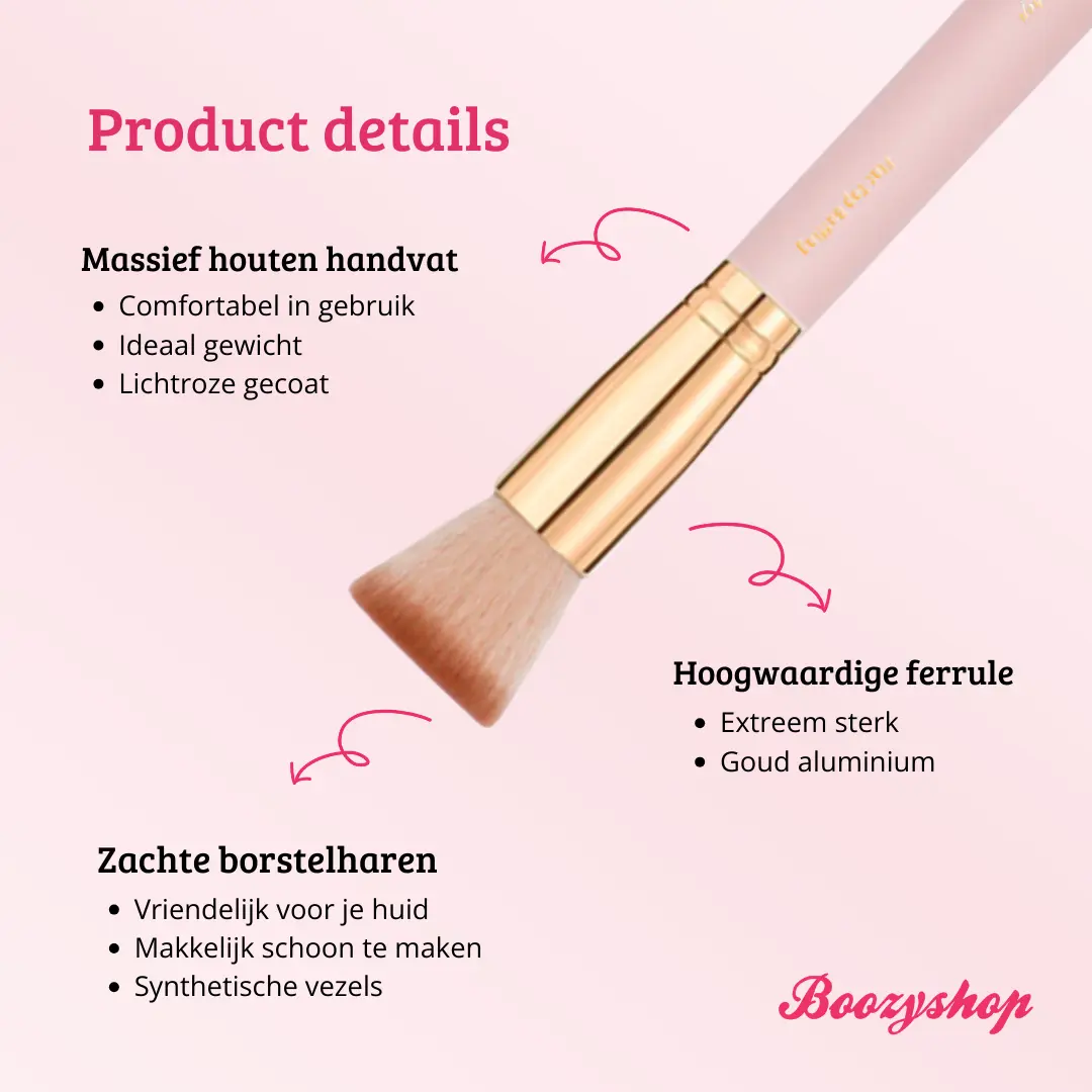 Soft Pink & Gold Flat Top Buffing Brush - Image 4
