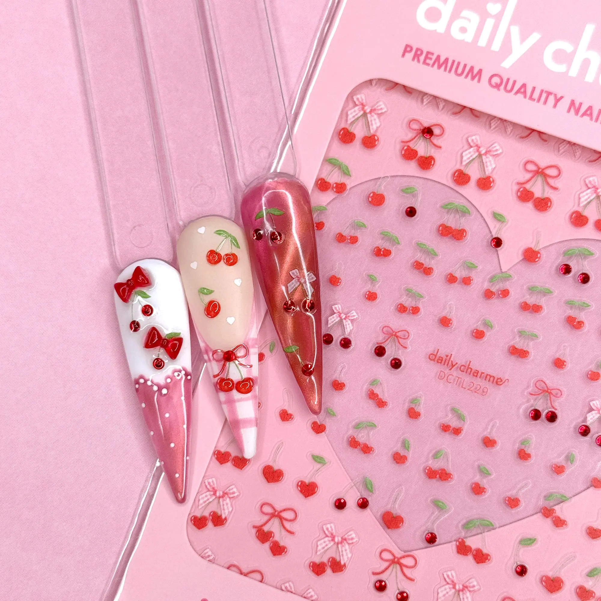 Valentine Bejeweled Nail Art Sticker Coquette Cherry - Image 2