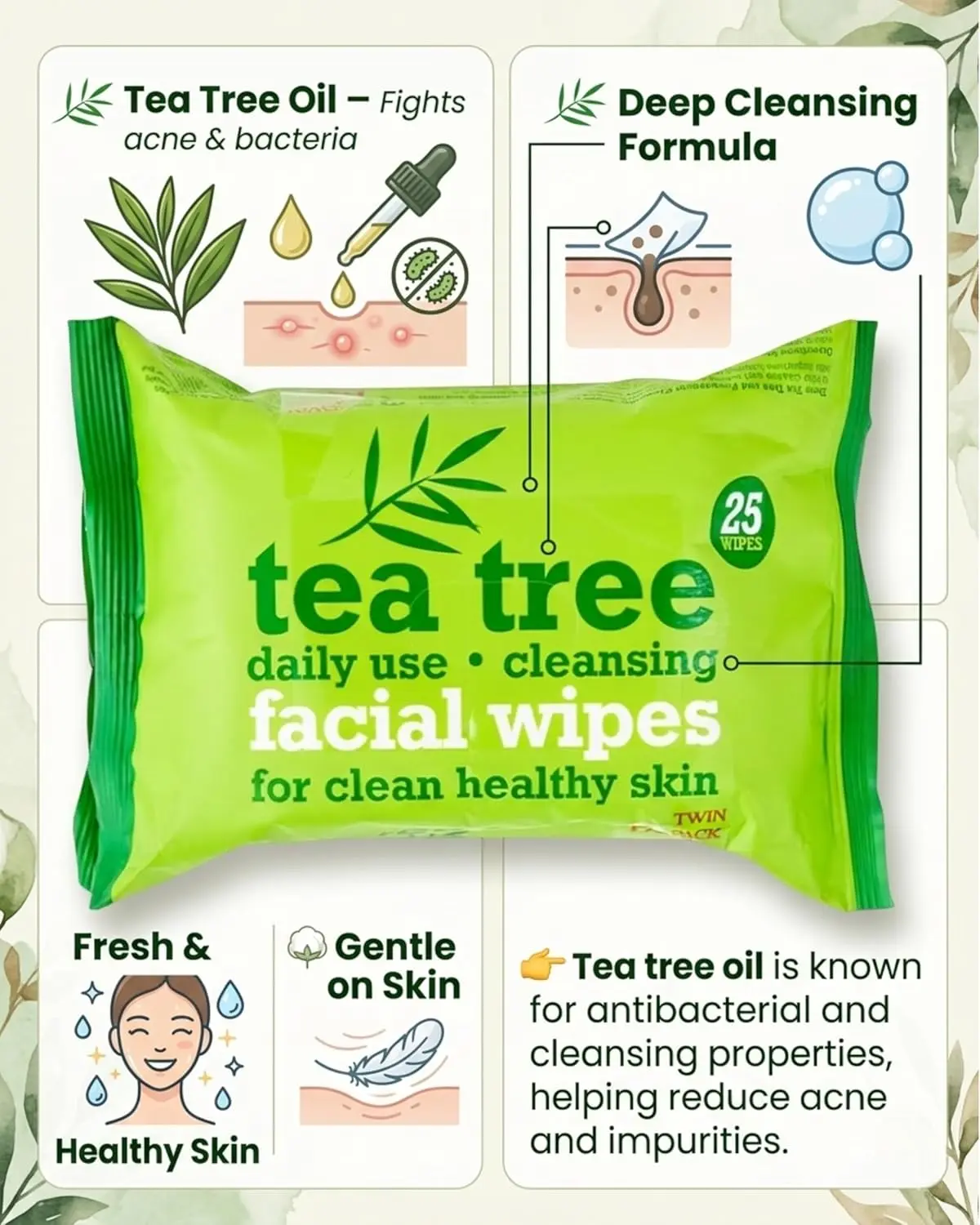 Tea Tree Facial Wipes Twin Pack - Image 6